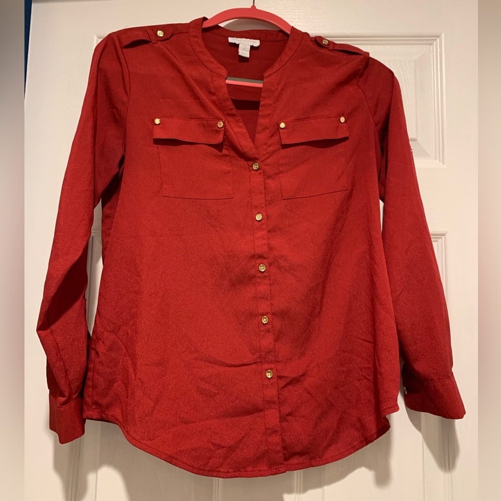 Business Shirt, Charter Club, PP (S), Red & Gold